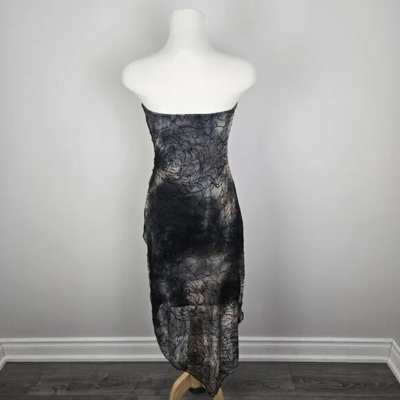 Le Chateau Multicolor Bandeau Strapless Midi Dress With Sheer Floral Overlay Med - Picture 9 of 17